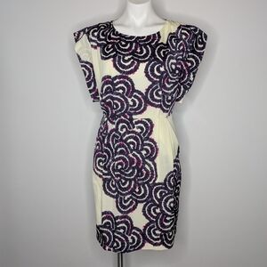 Eliza J Off White Purple Abstract Short Sleeve Knee Length Pencil Dress 6